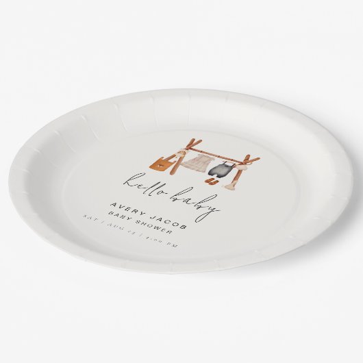 ハローベビー |かわいいボホ服ベビーシャワー ペーパープレート (アングル)