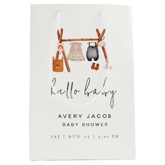 ハローベビー |かわいいボホ服ベビーシャワー ミディアムペーパーバッグ (正面)