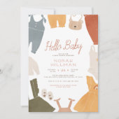 ハローベビー |かわいいボホ服女の子ベビーシャワー 招待状 (正面)