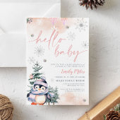 ハローベビー、ウィンターペンギン赤ちゃんシャワーピンク 招待状