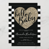 ハローベビー、ブラック&金ゴールドベビーシャワー招待状 招待状 (正面/裏面)