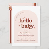 ハローベビー | レトロピンク&テラコッタベビーシャワー 招待状 (正面/裏面)