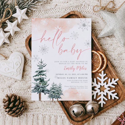 ハローベビー、冬の赤ちゃんシャワー招待少女 招待状