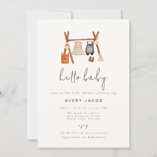ハローベビー Boho Clothes Baby Shower | Boho Clothes Bab 招待状 (正面)