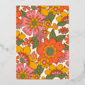 ハローベビー | Groovyレトロフローラ金ゴールドベビーシャワー 箔招待状 (裏面)