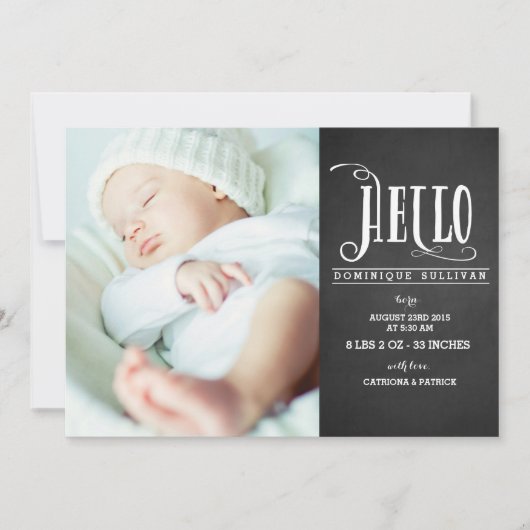 ハローベビーChalkboard写真誕生のお知らせ 案内状 (正面)