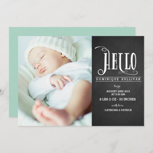 ハローベビーChalkboard写真誕生のお知らせ 案内状 (正面/裏面)