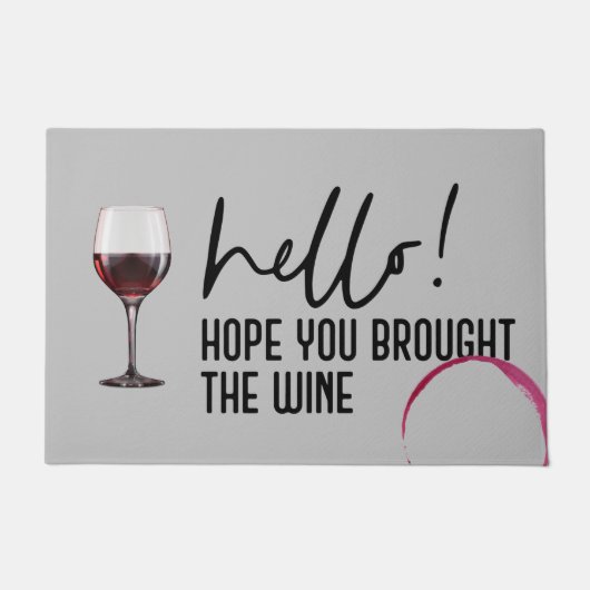 ハローホープあなたの持ってきたワインかわいいおもしろい ドアマット (正面)