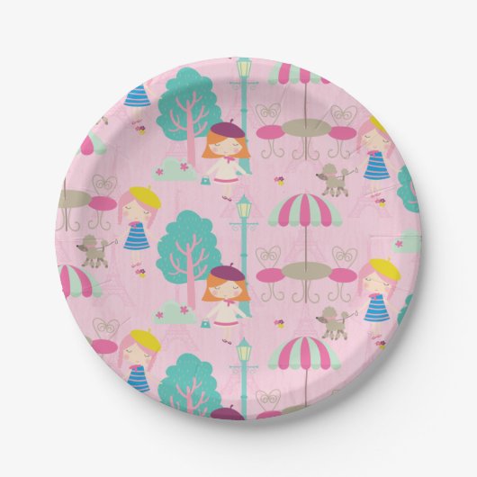 ハローボンジュールパリジャン誕生日紙プレート ペーパープレート (正面)