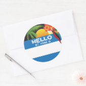 ハローマイネームはラベルトロピカルサンセットルアウ（ハワイ式宴会）tiki ラウンドシール (封筒)