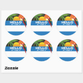 ハローマイネームはラベルトロピカルサンセットルアウ（ハワイ式宴会）tiki ラウンドシール (シート)