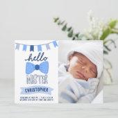 ハローミスターブルーボウタイフォトボーイ誕生 案内状 (スタンド正面)