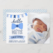 ハローミスターブルーボウタイフォトボーイ誕生 案内状 (正面/裏面)
