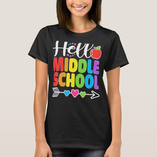 ハローミドルスクールハート先生学生に戻る Tシャツ (正面)