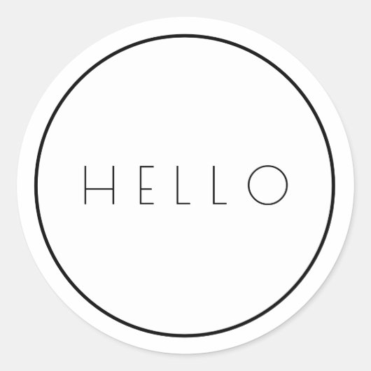 ハローミニマリストホワイトブラックモダンタイポグラフィ ラウンドシール (正面)