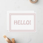 ハローモダンシンプルタイポグラフィガーリーキュートピンク ノートカード (正面/裏面インサイチュ)