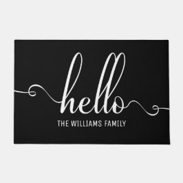 ハローモダンタイポグラフィホワイトとブラック ドアマット