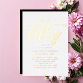 ハローモダンフィフティ50th誕生日ゴールドフォイル 箔招待状