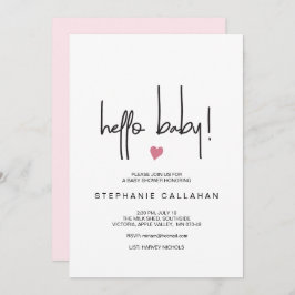 ハローモダンベビーガールシャワー招待状ピンクハート 招待状