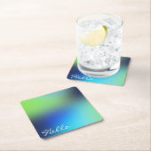 ハローモダンホログラフィックブルー緑ターコイズ スクエアペーパーコースター (インサイチュ)