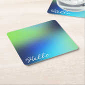 ハローモダンホログラフィックブルー緑ターコイズ スクエアペーパーコースター (アングル)