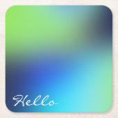 ハローモダンホログラフィックブルー緑ターコイズ スクエアペーパーコースター (正面)