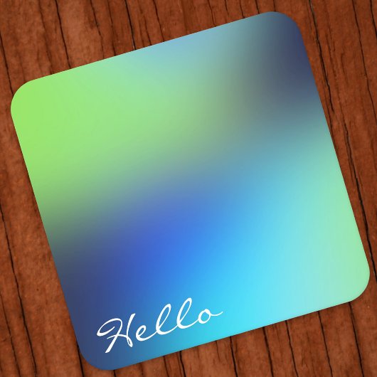 ハローモダンホログラフィックブルー緑ターコイズ スクエアペーパーコースター