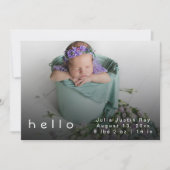 ハローモダンワールドパープルベビーガールフォト誕生 サンキューカード (正面)