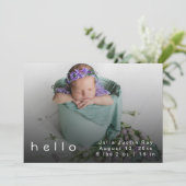 ハローモダンワールドパープルベビーガールフォト誕生 サンキューカード (スタンド正面)