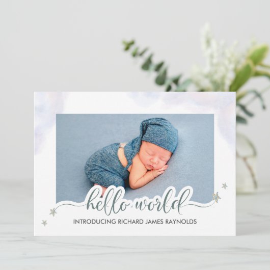 ハローモダンワールド男の赤ちゃん誕生のお知らせ 案内状 (スタンド正面)