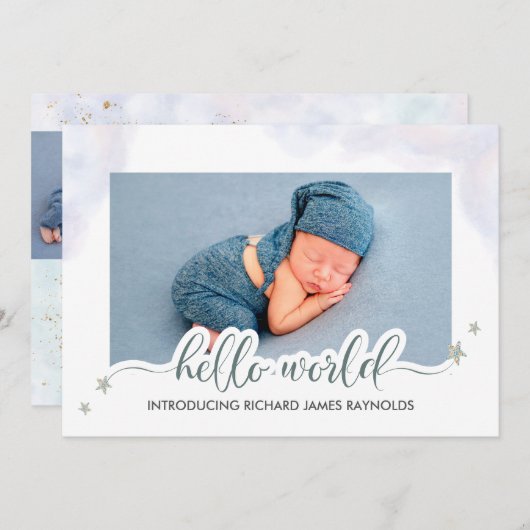 ハローモダンワールド男の赤ちゃん誕生のお知らせ 案内状 (正面/裏面)
