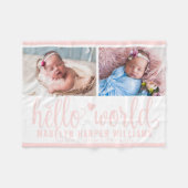 ハローモダンワールド赤面ピンクフォトコラージュ フリースブランケット (正面(横))