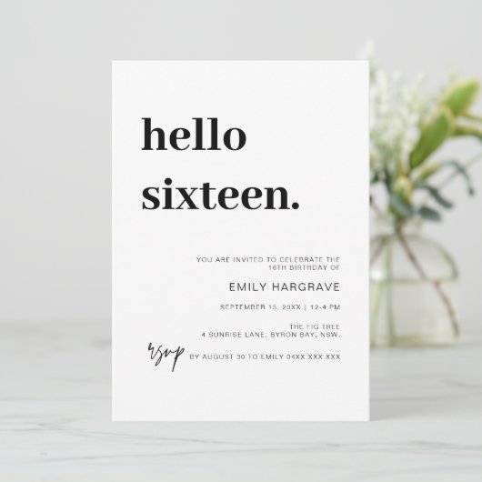 ハローモダン16歳の誕生日パーティーの招待状 招待状 (スタンド正面)
