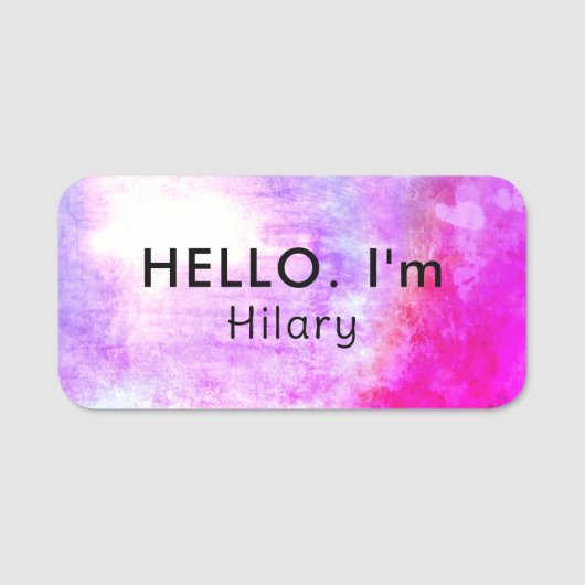 ハローユニークブラックホットピンクパープル磁気 名札 (正面)