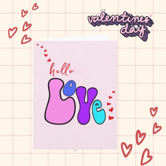 「ハローラブ」レトロ70のハッピーバレンタインデー カード