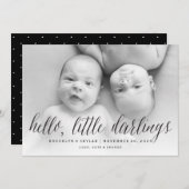 ハローリトルダーリングスモダンツインズフォト誕生 案内状 (正面/裏面)