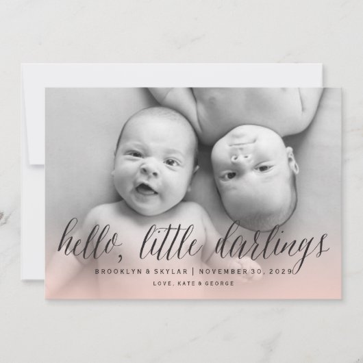 ハローリトルダーリングツインガールズシック写真誕生 案内状 (正面)