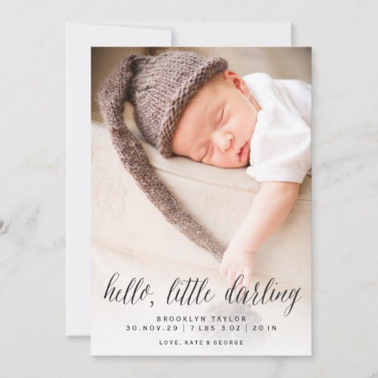 ハローリトルダーリンミニマリストフォトデザイン誕生 案内状 (正面)