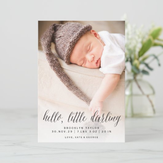 ハローリトルダーリンミニマリストフォトデザイン誕生 案内状 (スタンド正面)