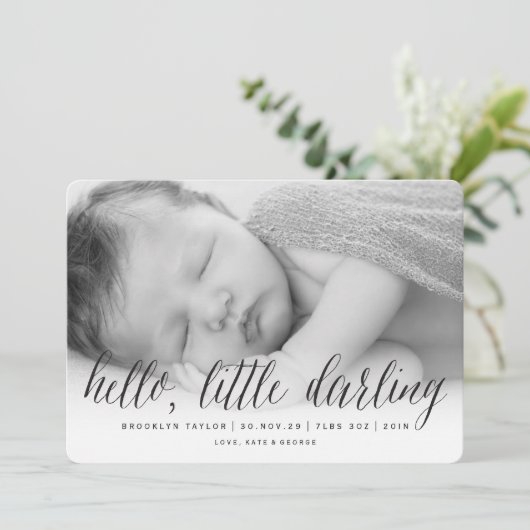 ハローリトルダーリン男女兼用フォト誕生 案内状 (スタンド正面)