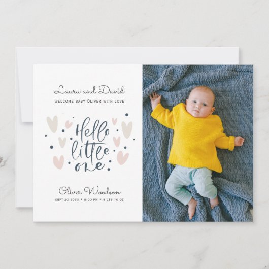 ハローリトルワンブルー男の赤ちゃん写真誕生アナウンクス 案内状 (正面)