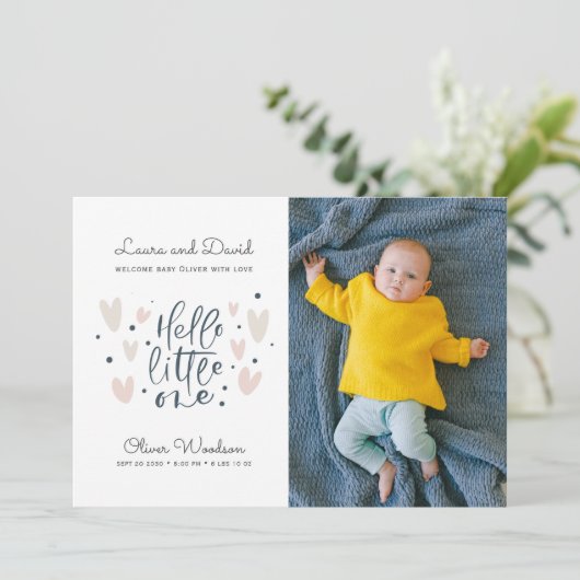 ハローリトルワンブルー男の赤ちゃん写真誕生アナウンクス 案内状 (スタンド正面)