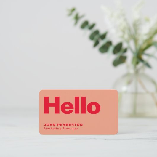 ハローレトロモダンレッド&ピンクスタイリッシュトレンディー 名刺 (スタンド正面)