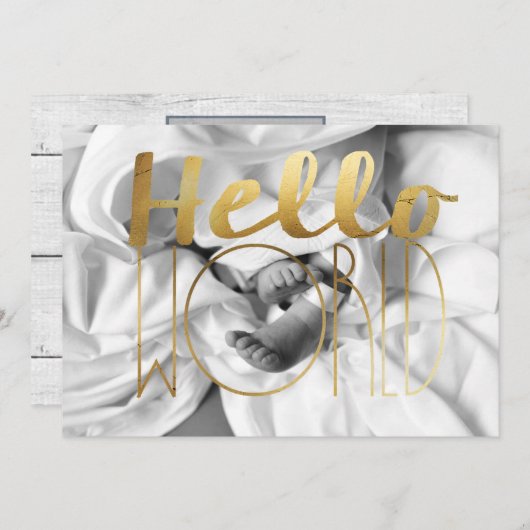 ハローワールドゴールドフォイルベビー発表 |写真 案内状 (正面/裏面)
