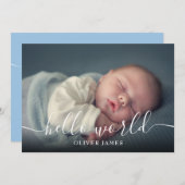 ハローワールドスクリプト男の赤ちゃんブルー誕生 案内状 (正面/裏面)
