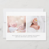ハローワールドハート写真ピンクベビーガール誕生 案内状 (裏面)
