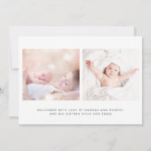 ハローワールドハート写真ブルー男の赤ちゃん誕生 案内状 (裏面)