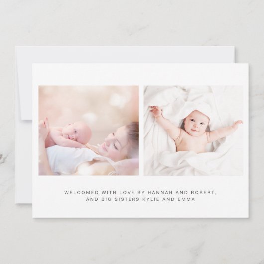 ハローワールドハート写真ブルー男の赤ちゃん誕生 案内状 (裏面)