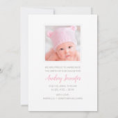 ハローワールドピンクスクリプトフォトベビーガール誕生 案内状 (裏面)