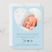 ハローワールドフォトハートフレームブルーボーイ誕生 案内状 (裏面)